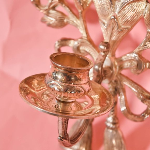 Set of 2 Silver Floral Candle Sconces, Vintage Silver Candle Holder, - Picture 7 of 8